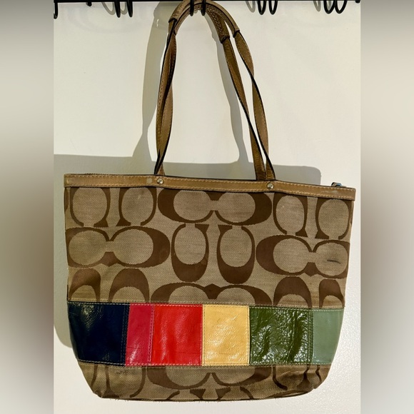 Authentic Coach Gold Signature Legacy Stripe Multi Color Shoulder Bag - Picture 9 of 12